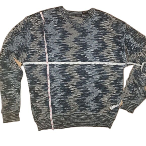 Jhane Barnes Sweater 100% Silk Mens Multicolor Pullover V neck XL Blk-Blue-Slate - Picture 3 of 7